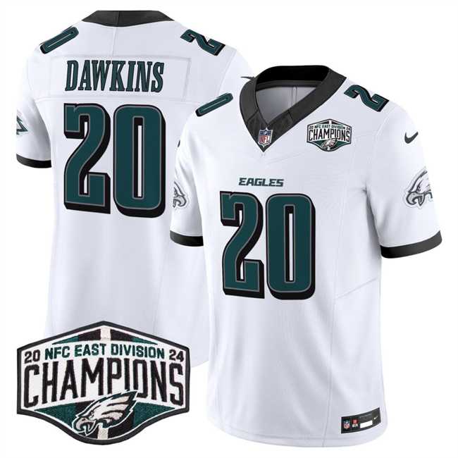 Mens Philadelphia Eagles #20 Brian Dawkins White 2024 New NFC East Champions F.U.S.E. Vapor Untouchable Limited Stitched Jersey